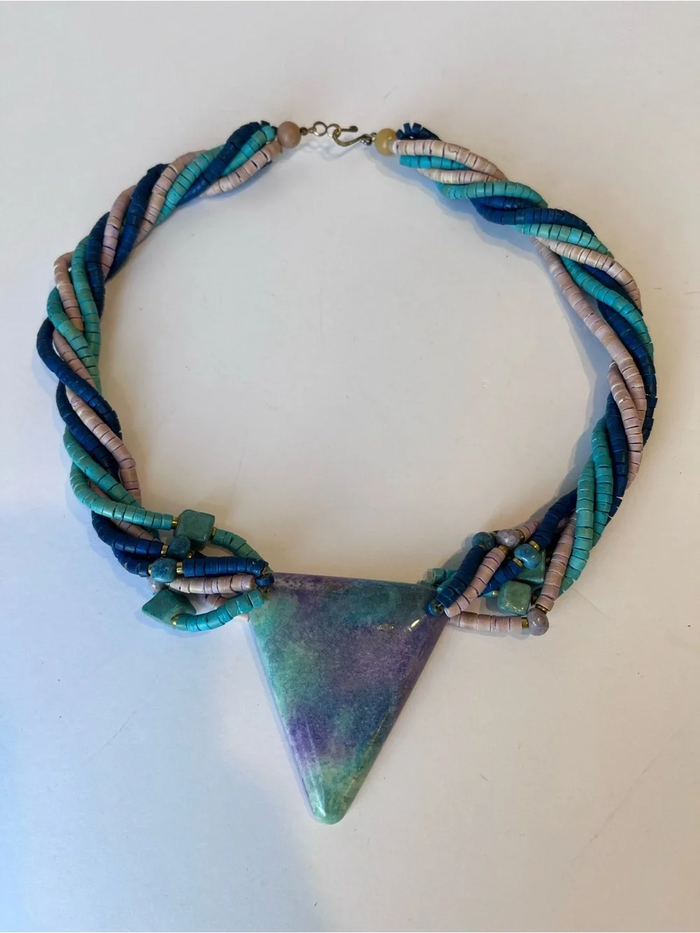 80’s Chunky Statement Necklace Teal Purple Geometric